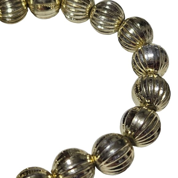 Elegant Gold Tone Ribbed Beaded Stretch Bracelet Minimalist Fashion Jewelry - Picture 2 of 3